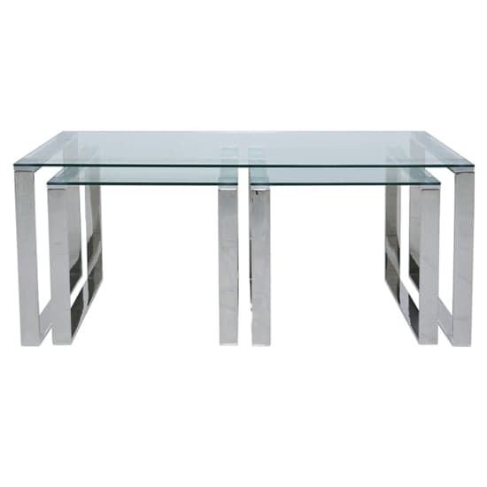 Huron Clear Glass Set Of 3 Coffee Tables In Shiny Chrome Frame_2