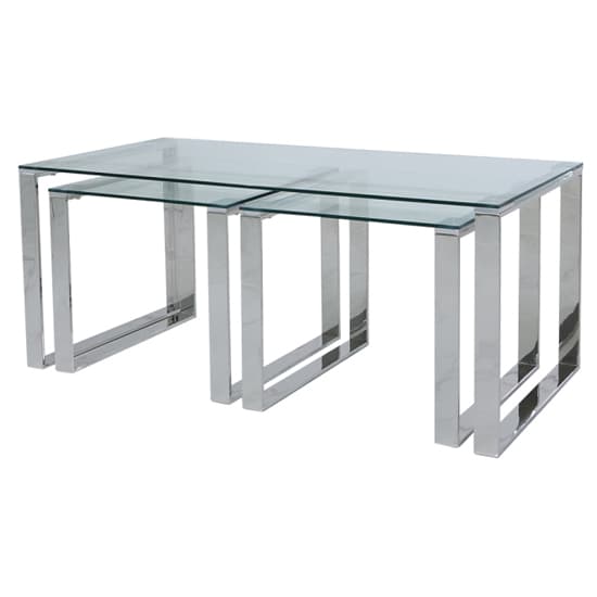 Huron Clear Glass Set Of 3 Coffee Tables In Shiny Chrome Frame_4