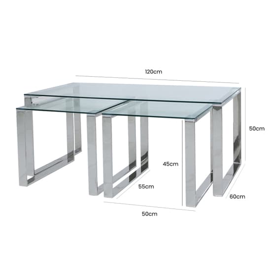 Huron Clear Glass Set Of 3 Coffee Tables In Shiny Chrome Frame_6