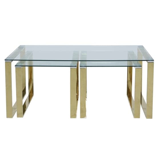 Huron Clear Glass Set Of 3 Coffee Tables In Shiny Gold Frame_2