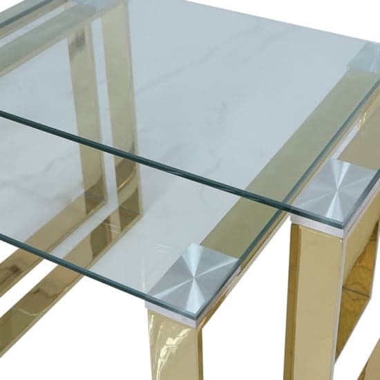Huron Clear Glass Set Of 3 Coffee Tables In Shiny Gold Frame_3
