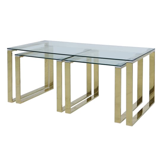 Huron Clear Glass Set Of 3 Coffee Tables In Shiny Gold Frame_4
