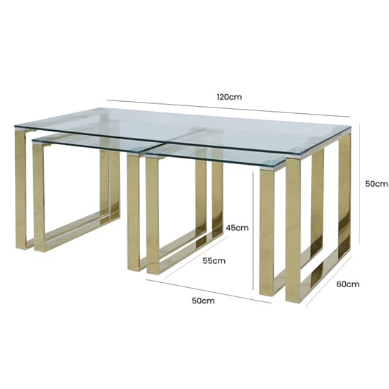 Huron Clear Glass Set Of 3 Coffee Tables In Shiny Gold Frame_5