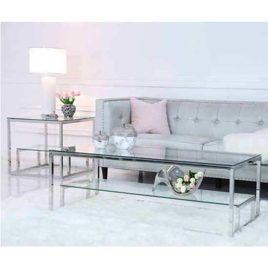 Huron Clear Glass Top Coffee Table With Shiny Chrome Frame_4