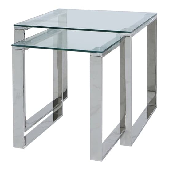 Huron Clear Glass Top Nest Of 2 Table With Shiny Chrome Frame_2