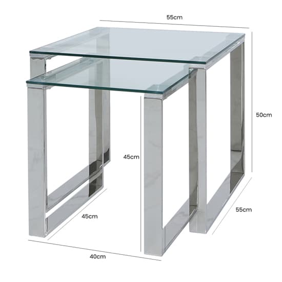 Huron Clear Glass Top Nest Of 2 Table With Shiny Chrome Frame_5
