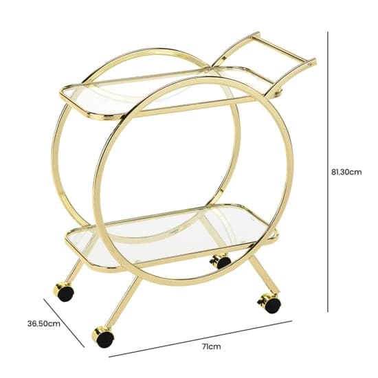 Huron Drinks Trolley With Clear Glass Shelves In Shiny Gold_4