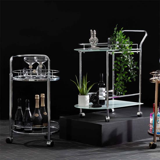 Huron Drinks Trolley Round With Glass Shelves In Shiny Chrome_4