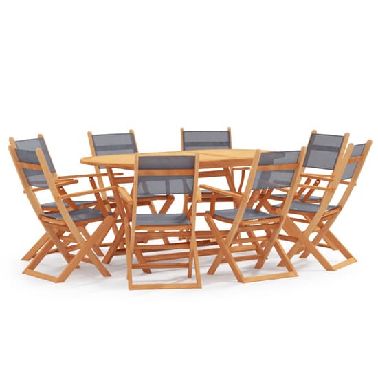 Huron Wooden 9 Piece Outdoor Dining Set In Natural And Grey_2