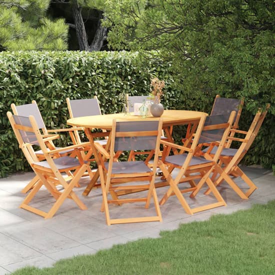 Huron Wooden 9 Piece Outdoor Dining Set In Natural And Grey_1