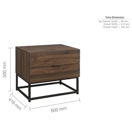 Huston Wooden Bedside Cabinet With 2 Drawers In Walnut_7