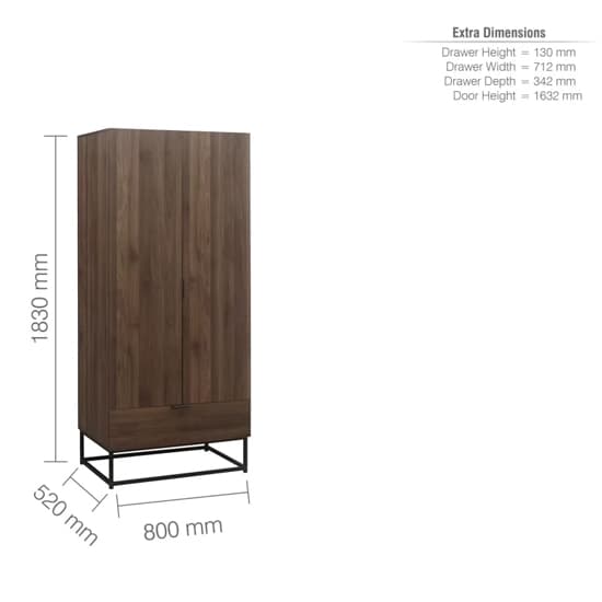 Huston Wooden Wardrobe With 2 Doors And 1 Drawer In Walnut_8