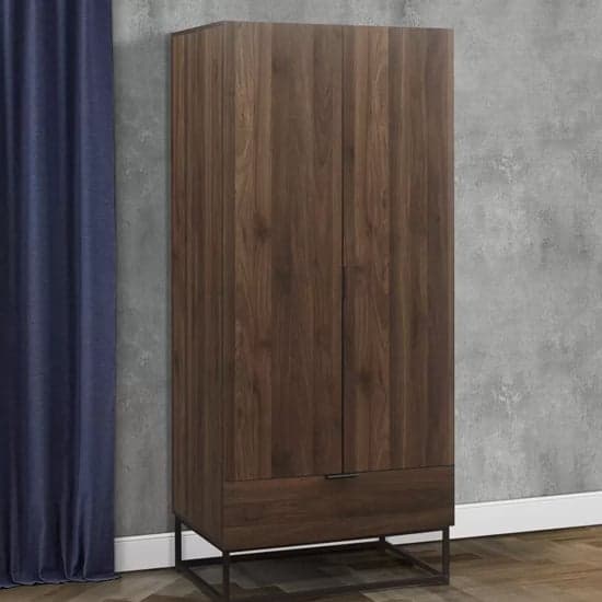 Huston Wooden Wardrobe With 2 Doors And 1 Drawer In Walnut_1