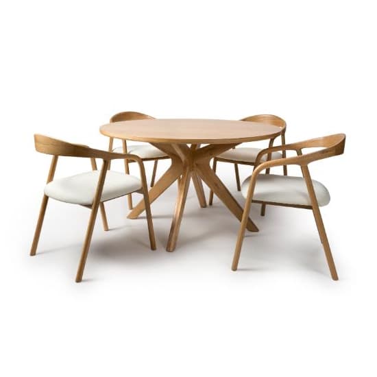 Hvar Wooden Dining Table Round In Oak With 4 Chairs_1