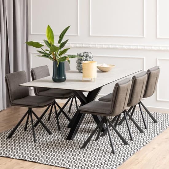 Hyeres Ceramic Dining Table In Anista Grey With Matt Black Legs_4