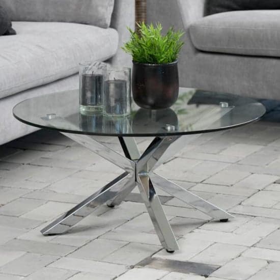 Hyeres Clear Glass Dining Table Round With Chrome Legs_1