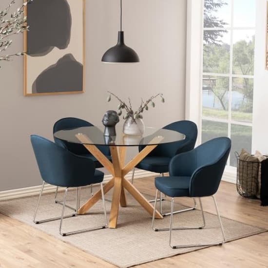 Hyeres Clear Glass Dining Table Round Large With Oak Legs_6