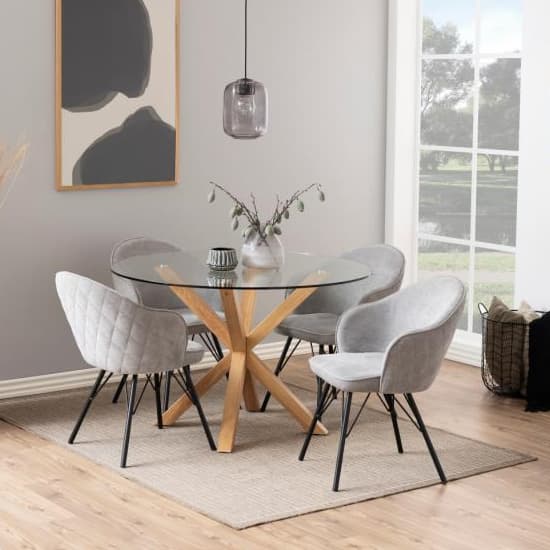 Hyeres Clear Glass Dining Table Round Large With Oak Legs_7