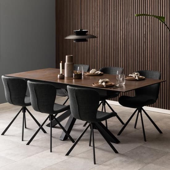Hyeres Extending Ceramic Dining Table In Brown With Black Legs_5