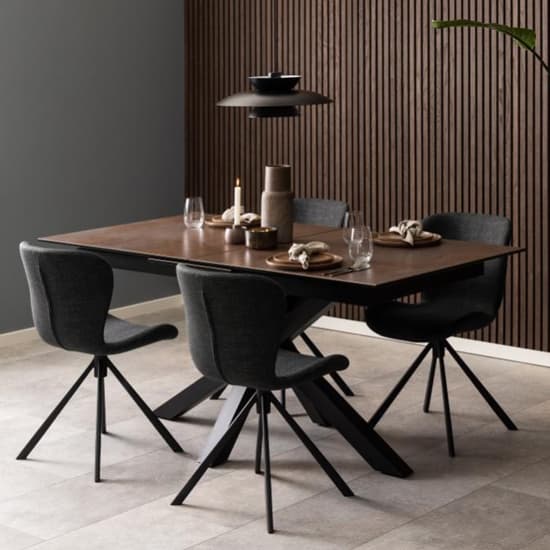 Hyeres Extending Ceramic Dining Table In Brown With Black Legs_6
