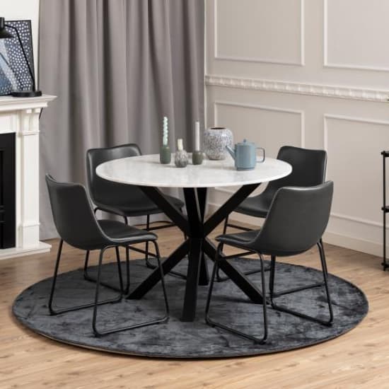 Hyeres Marble Dining Table Round In White With Matt Black Legs_5