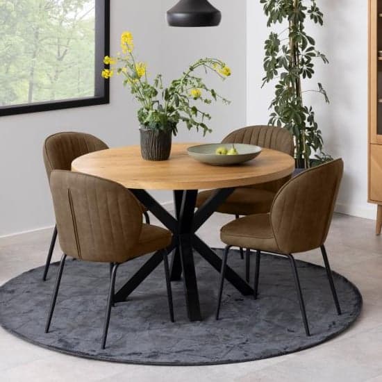 Hyeres Wooden Dining Table Round In Oak With Matt Black Legs_5