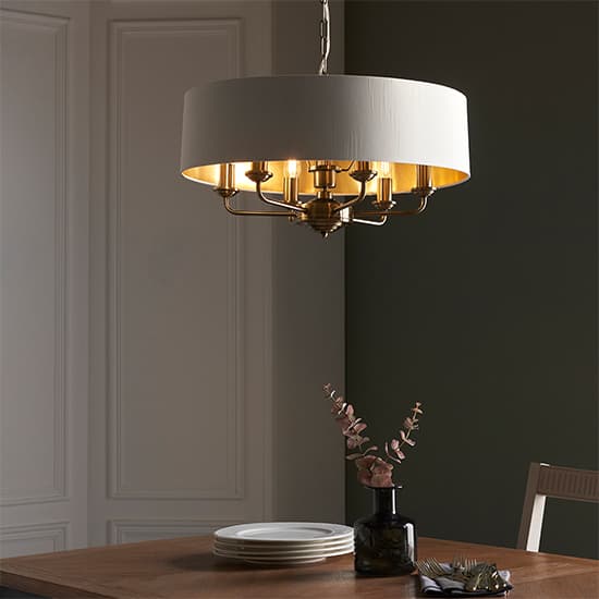 Hyesan Round White 6 Lights Ceiling Pendant Light In Brass_4