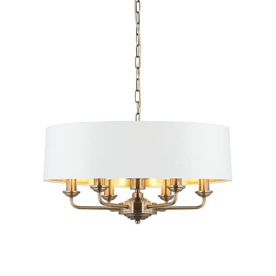 Hyesan Round White 6 Lights Ceiling Pendant Light In Brass_1