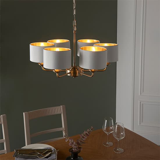 Hyesan White 6 Lights Ceiling Pendant Light In Antique Brass_3