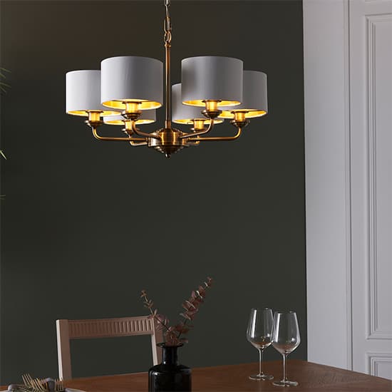 Hyesan White 6 Lights Ceiling Pendant Light In Antique Brass_4