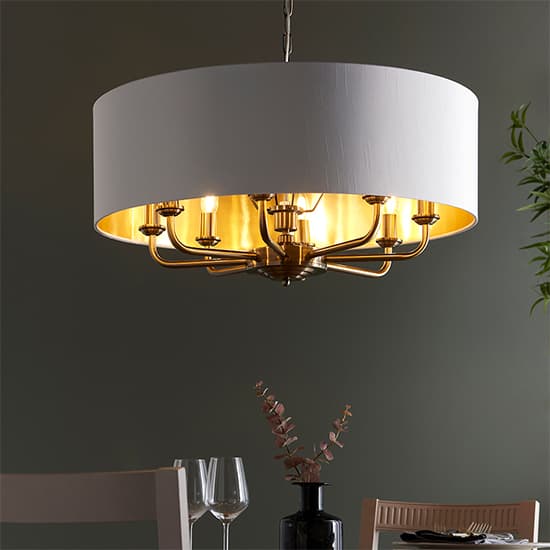 Hyesan White 8 Lights Ceiling Pendant Light In Antique Brass_3