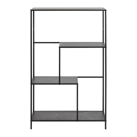 Ibiza Wooden Bookcase With 3 Shelves In Black Marble Effect_2