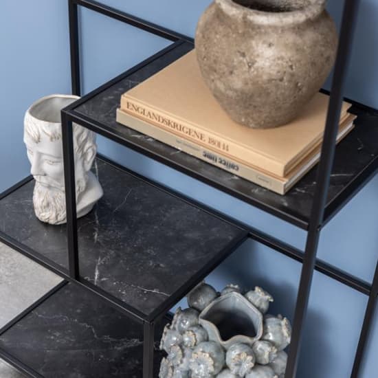 Ibiza Wooden Bookcase With 3 Shelves In Black Marble Effect_5