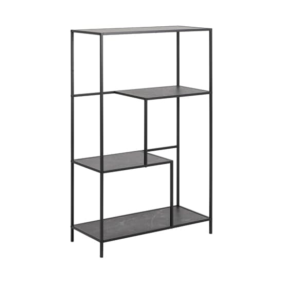 Ibiza Wooden Bookcase With 3 Shelves In Black Marble Effect_1
