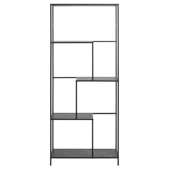 Ibiza Wooden Bookcase With 4 Shelves In Black Marble Effect_2