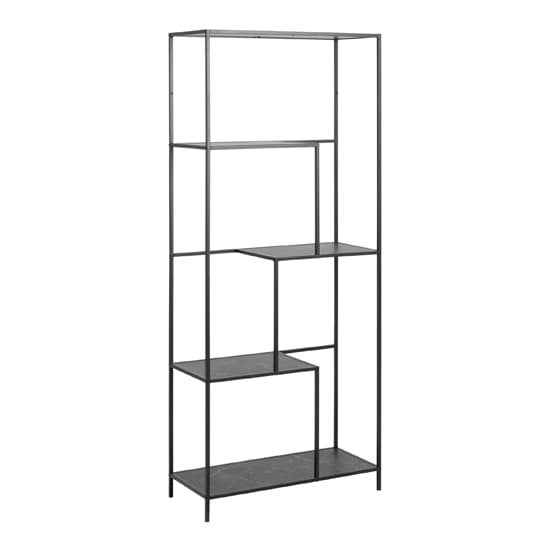 Ibiza Wooden Bookcase With 4 Shelves In Black Marble Effect_1