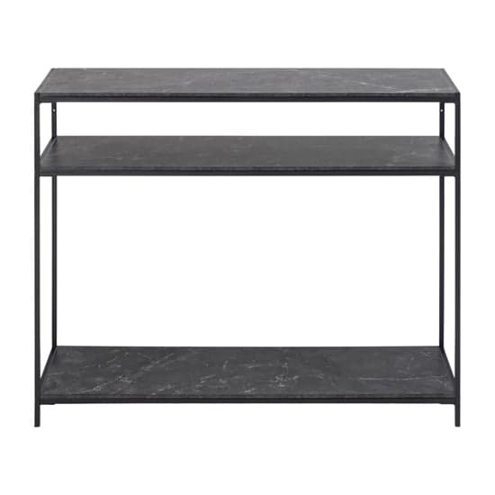 Ibiza Wooden Console Table 2 Shelves In Black Marble Effect_2