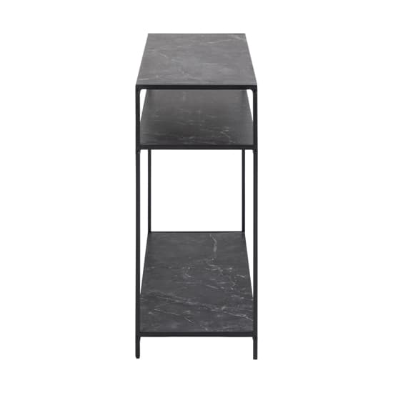 Ibiza Wooden Console Table 2 Shelves In Black Marble Effect_3