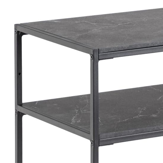 Ibiza Wooden Console Table 2 Shelves In Black Marble Effect_4