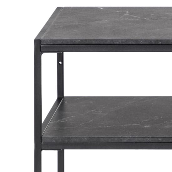Ibiza Wooden Console Table 2 Shelves In Black Marble Effect_5