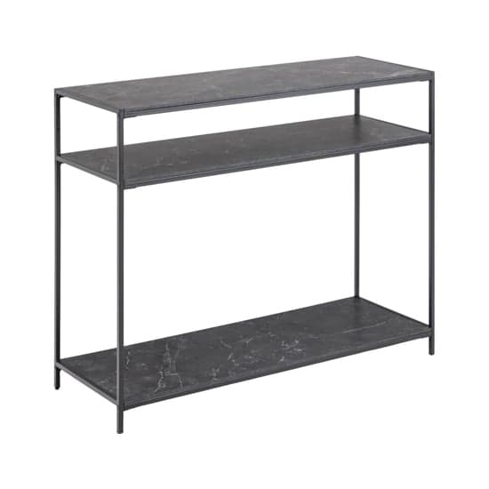 Ibiza Wooden Console Table 2 Shelves In Black Marble Effect_1