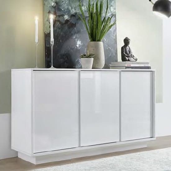 Iconic Wooden Sideboard In White High Gloss With 3 Doors_1