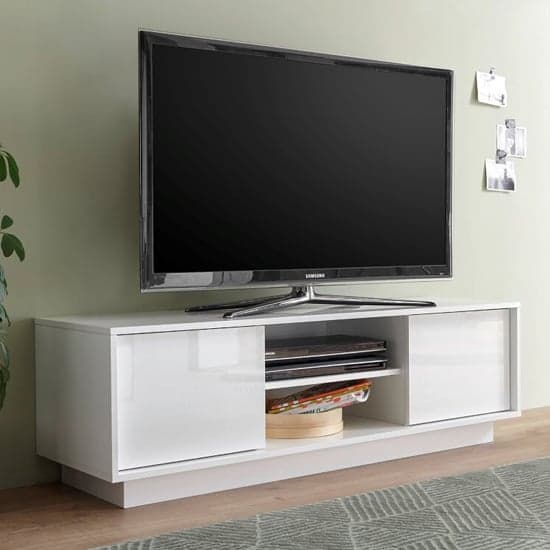 Iconic Wooden TV Stand In White High Gloss With 2 Doors_1