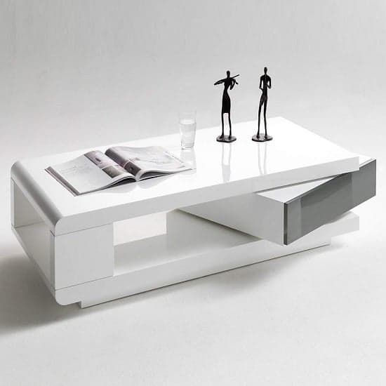 IDA Coffee Table In White High Gloss With Grey Rotating Drawer_2