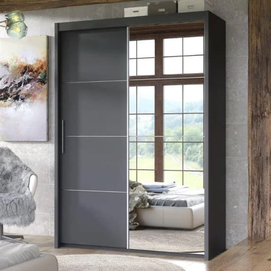 Idaho Mirrored Wardrobe With 2 Sliding Doors In Graphite Furniture in