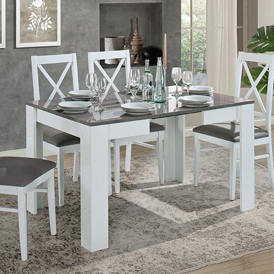Idea Extending Wooden Dining Table In White And Grey High Gloss_4