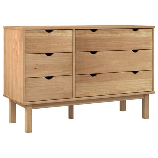 Ieva Solid Pine Wood Wide Chest Of 6 Drawers In Brown_2