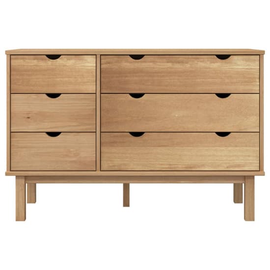 Ieva Solid Pine Wood Wide Chest Of 6 Drawers In Brown_3