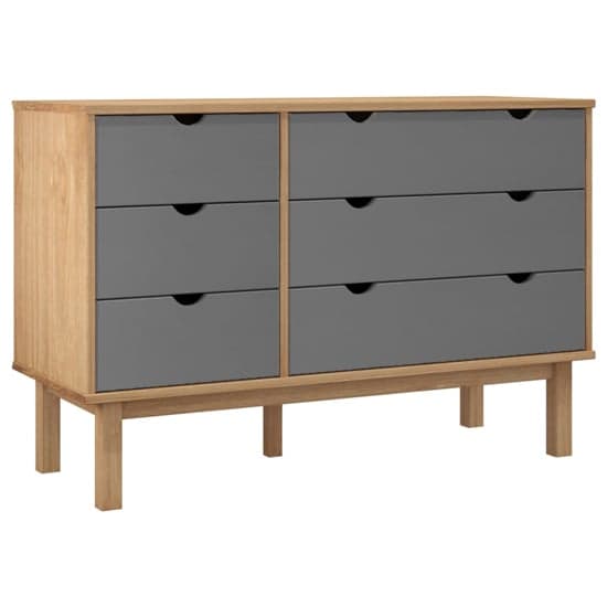 Ieva Solid Pine Wood Wide Chest Of 6 Drawers In Brown And Grey_2