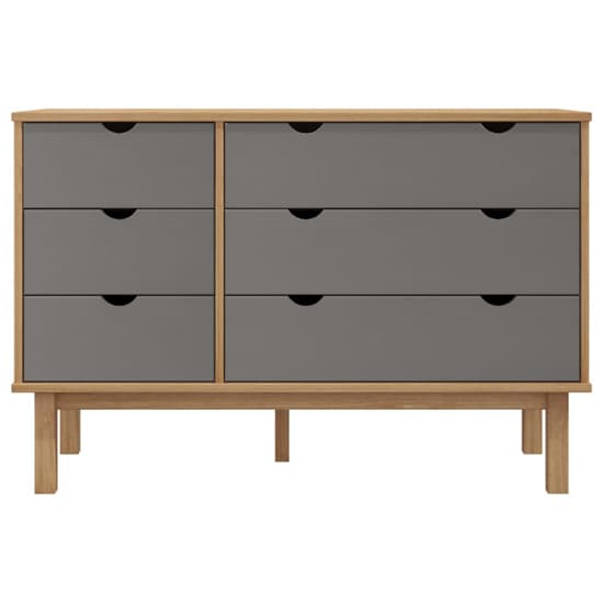 Ieva Solid Pine Wood Wide Chest Of 6 Drawers In Brown And Grey_3